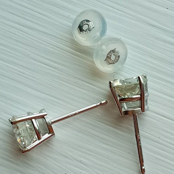 Certified 14K White Gold Colorless Moissanite 1.42ct Post Stud Earrings - Picture 10 of 12